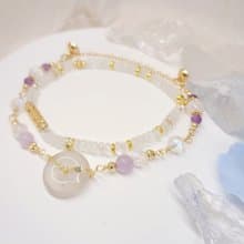 柔光心棲。月光石 紫鋰輝 紫水晶 透石膏 白水晶 水晶手鍊