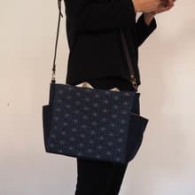 原創手工縫製托特側肩包帆布包 和風六角星型圖案