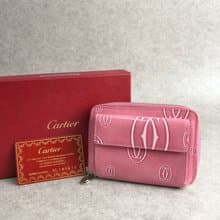 【 日本直送　名牌中古包 】Cartier カルティエ ハッピーバースデー 財布 ピンク エナメルレザー 二つ折り財布 vintage akkt2f