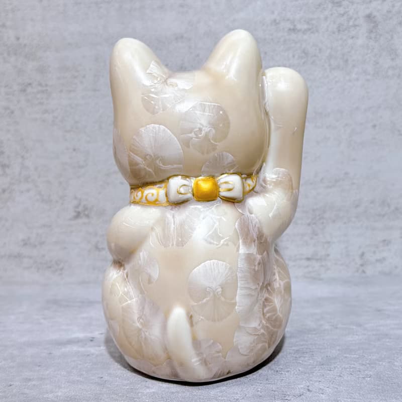 【杏耀富貴】日本清水燒招財貓 | 花結晶 杏 体花 億萬両 右