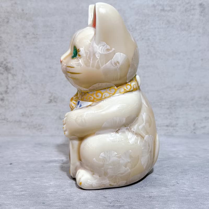 【杏耀富貴】日本清水燒招財貓 | 花結晶 杏 体花 億萬両 右