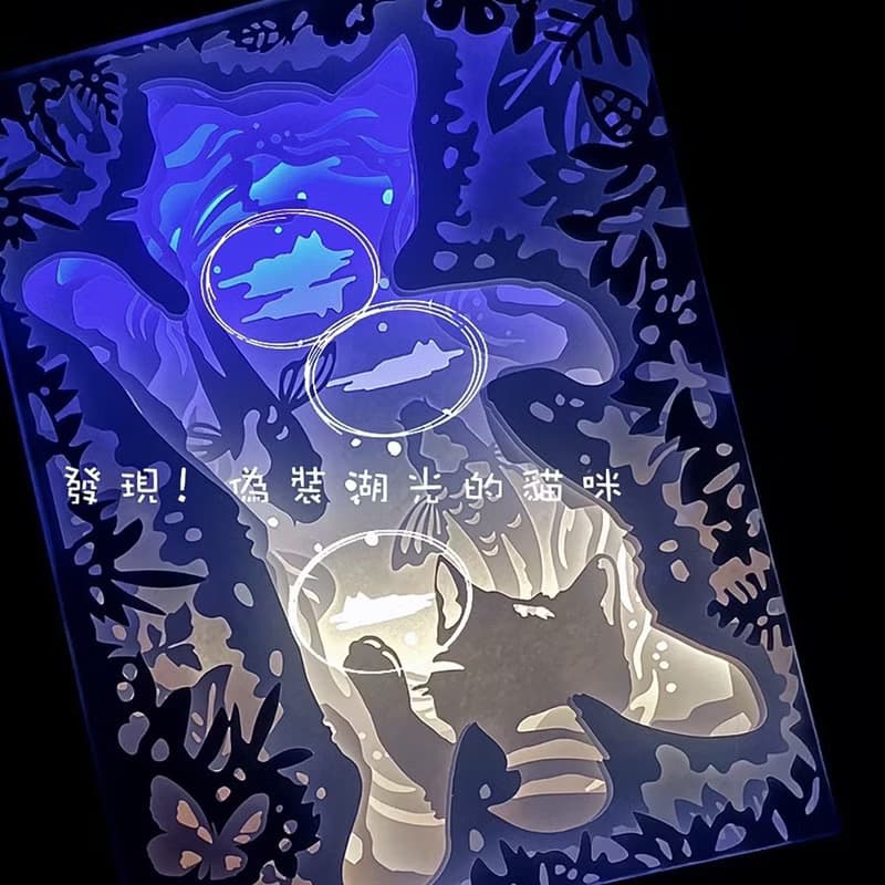 光影LED紙雕燈- 貓咪夢遊湖畔- 招財貓 紙燈