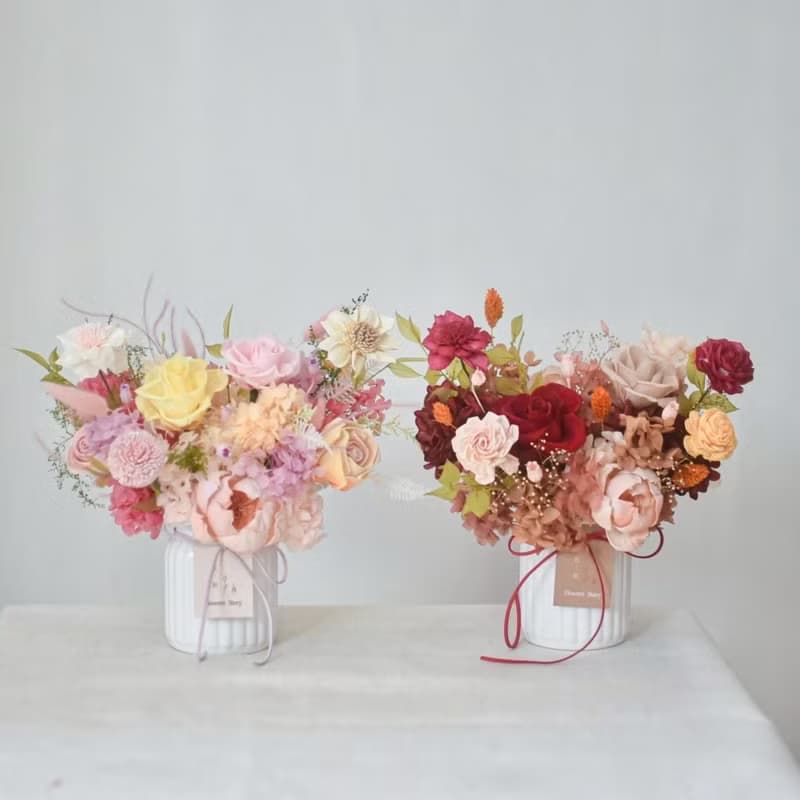 /牛奶盆盆花/開幕盆花 喬遷禮 永生花 教師節 七夕 擺設 玫瑰花