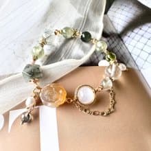 阿拉善玫瑰花設計 綠幽靈 橄欖石 綠祖母晶 月光石 招財助事業