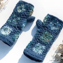 手織純羊毛針織手套/露趾手套/內刷毛手套/保暖手套-回收布條鉤織