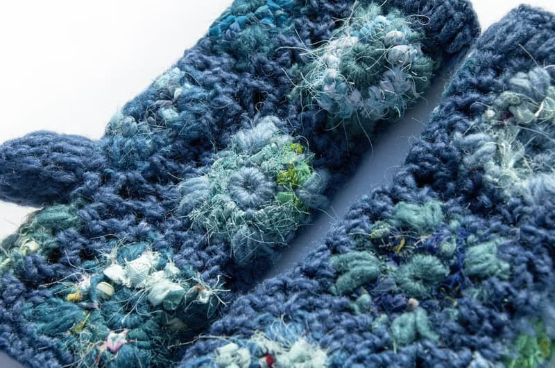 手織純羊毛針織手套/露趾手套/內刷毛手套/保暖手套-回收布條鉤織