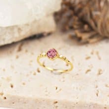 【復古花卉】18K 天然粉紅尖晶石 鑽石 風鈴草古典花卉戒指