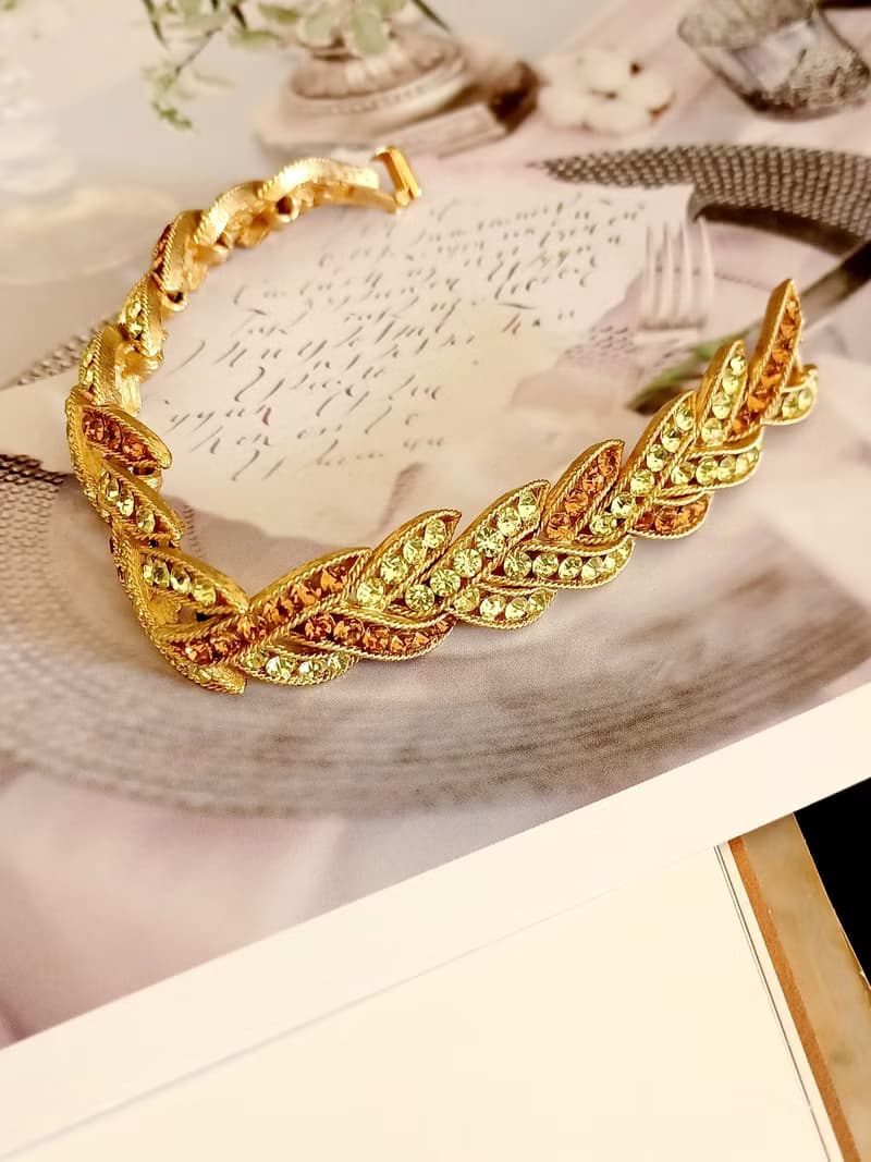 vintage jewelry  Trifari 華麗金色雙葉暮色萊茵 手鍊