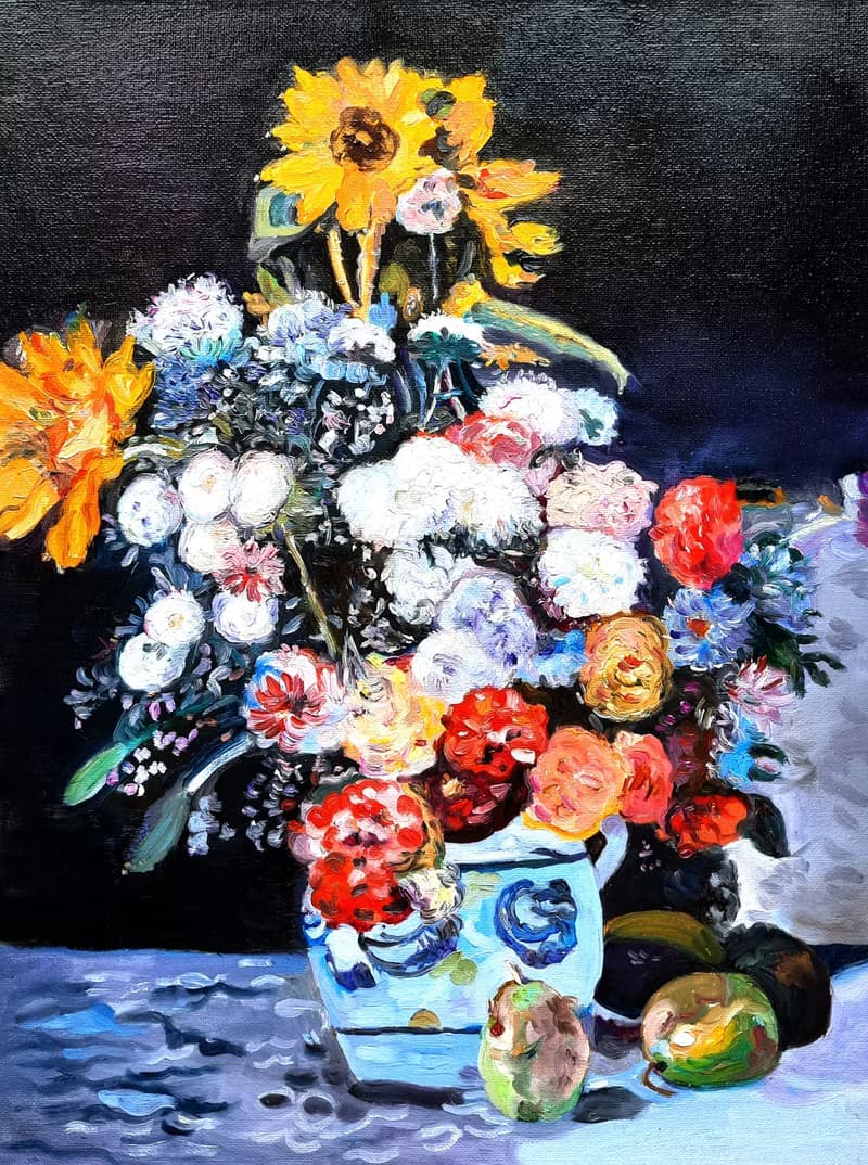 Bouquet in a Vase  Painting  Original Art  Oil Painting   Oil On Canvas