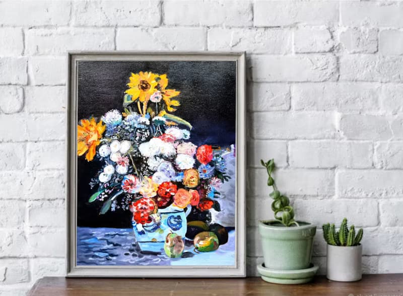 Bouquet in a Vase  Painting  Original Art  Oil Painting   Oil On Canvas