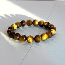 黃虎眼石切角純珠手鏈 男士手鍊 情侶手鍊 情人節禮物 巨蟹獅子座