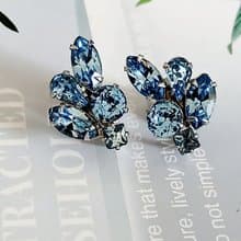 vintage jewelry  氣質佳人晶透藍色萊茵鑽 夾式耳環