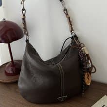 中古包 PRADA 普拉達 柔軟朱古力色明線牛皮手袋