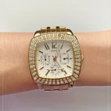 GUESS 水鑽錶殼 數字時標 三眼指針設計 蝴蝶扣 古董錶 vintage