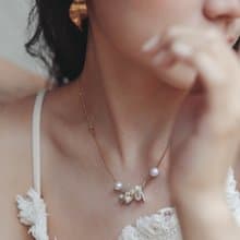 優雅溫柔系 珐瑯桐花項鍊   短鏈 淡水珍珠 情人節禮物