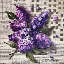 Bright Oil Painting with Lilac on the Paper