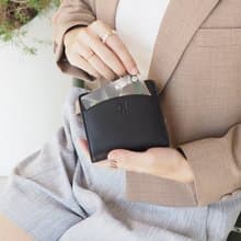 Anna (Black) : Bifold Zipper Wallet, Small leather short wallet