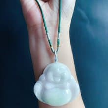 彌勒佛 肚中帶綠 天然緬甸玉翡翠 佛公 項鍊 禮物 長輩禮 佛像