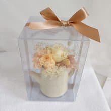 活力黃澄橘澆水壺不凋盆花 永生乾燥向日葵畢業花束 生日婚禮小物