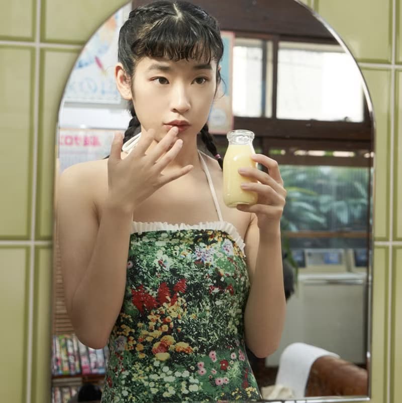 溫泉友旅 昭和年代 森林印花 荷葉邊 掛脖連體泳衣