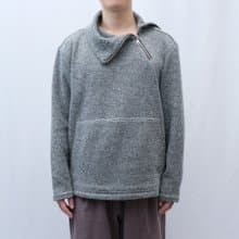 KAIKAI - Faded - 米立紋混紗斜開拉鍊高領上衣 - 灰