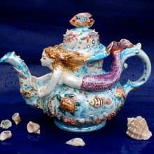 美麗的茶壺美人魚雕像瓷器藝術茶壺雕像海妖