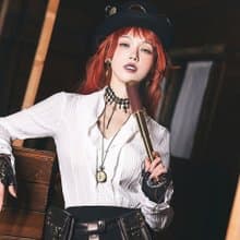 蒸汽朋克 哥特風復古 古典荷葉領彈力修身褶花袖襯衫