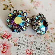 vintage jewelry  奧地利 典雅極光萊茵鑽 夾式耳環