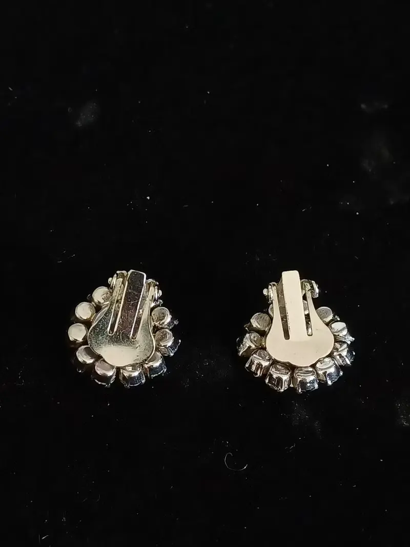 vintage jewelry  奧地利 典雅極光萊茵鑽 夾式耳環