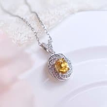 天然鋯石 風信子 艷黃招財色澤 晶體透徹 招財配飾 純銀項鍊 禮物