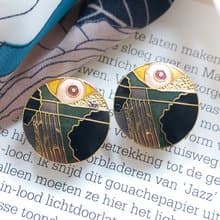 Vintage Jewelry 西洋古董飾品 景泰藍 黑色調 浮生意象 夾式耳環