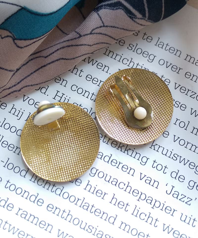Vintage Jewelry 西洋古董飾品 景泰藍 黑色調 浮生意象 夾式耳環