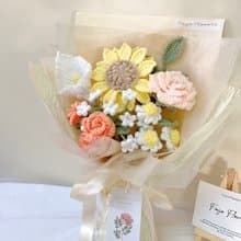 奶油向日葵 畢業花束  編織花 鉤織花 針織花 生日花束 畢業季七