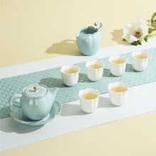 陸寶 吉相伴茶組 天青色 1壺1海6杯+壺承 茶具組