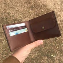 【短錢包】深啡色櫪木牛皮/經典兩摺皮夾/男女適用款/手工製