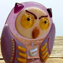 Fused glass owl, home decor, desktop glass figurine.