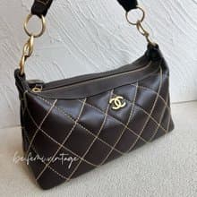 中古Chanel Wild Stitch 明線深棕飯盒腋下包