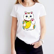 小飯糰  招財貓 招福 白色中性短T