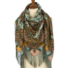 Pavlovo Posad Russian Shawl 100% Wool Scarf 125x125 cm Wrap Silk Fringe 1683-62