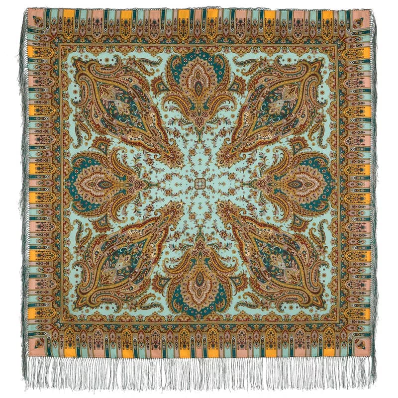 Pavlovo Posad Russian Shawl 100% Wool Scarf 125x125 cm Wrap Silk Fringe 1683-62