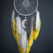 Handcrafted Dream Catcher with Sparkling Crystals and Vibrant Yellow Feathers