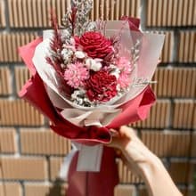 畢業花束/紅色/乾燥花