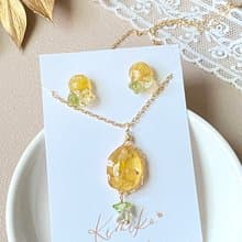 【不鏽鋼耳針・項鍊套裝組】金黃初秋光語 ・自然四季色彩