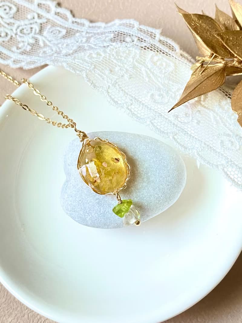 【不鏽鋼耳針・項鍊套裝組】金黃初秋光語 ・自然四季色彩