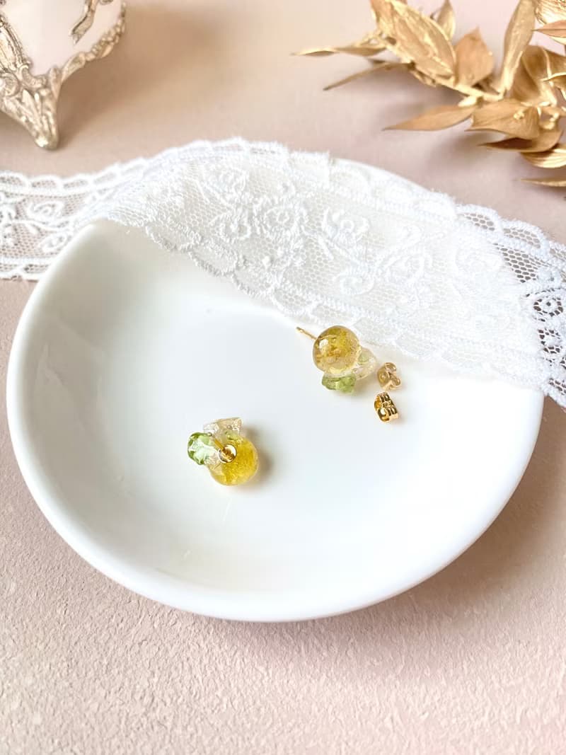 【不鏽鋼耳針・項鍊套裝組】金黃初秋光語 ・自然四季色彩