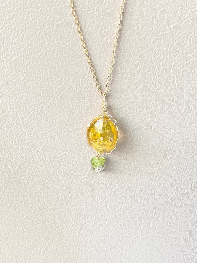 【不鏽鋼耳針・項鍊套裝組】金黃初秋光語 ・自然四季色彩