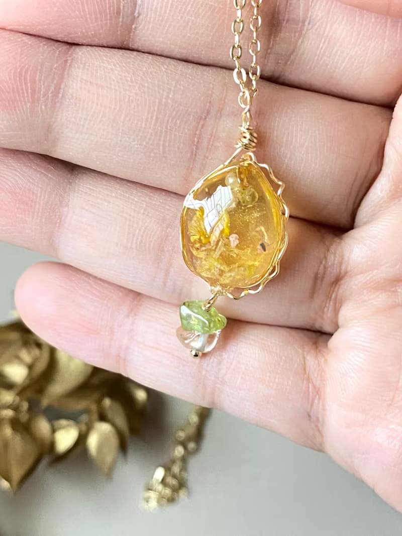 【不鏽鋼耳針・項鍊套裝組】金黃初秋光語 ・自然四季色彩