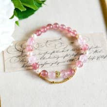 桜色 2種類ストロベリークォーツとパールのブレスレット1本