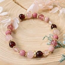 草莓晶 粉薔薇石 粉晶 石榴石 || 桃花姻緣愛情人緣 水晶手鍊