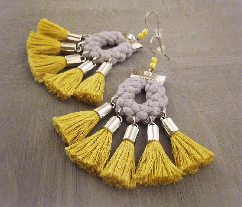 Womens Fashion Boho Tassel Earrings Yellow Gray Bohemian Jewelry Gift